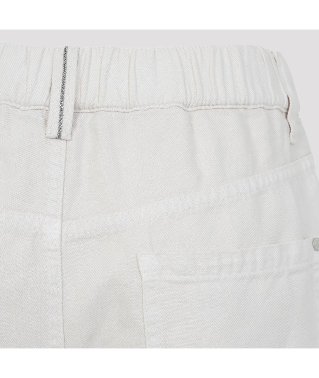 BRUNELLO CUCINELLI Белые хлопко-леновые прямые джинсы, фото 5