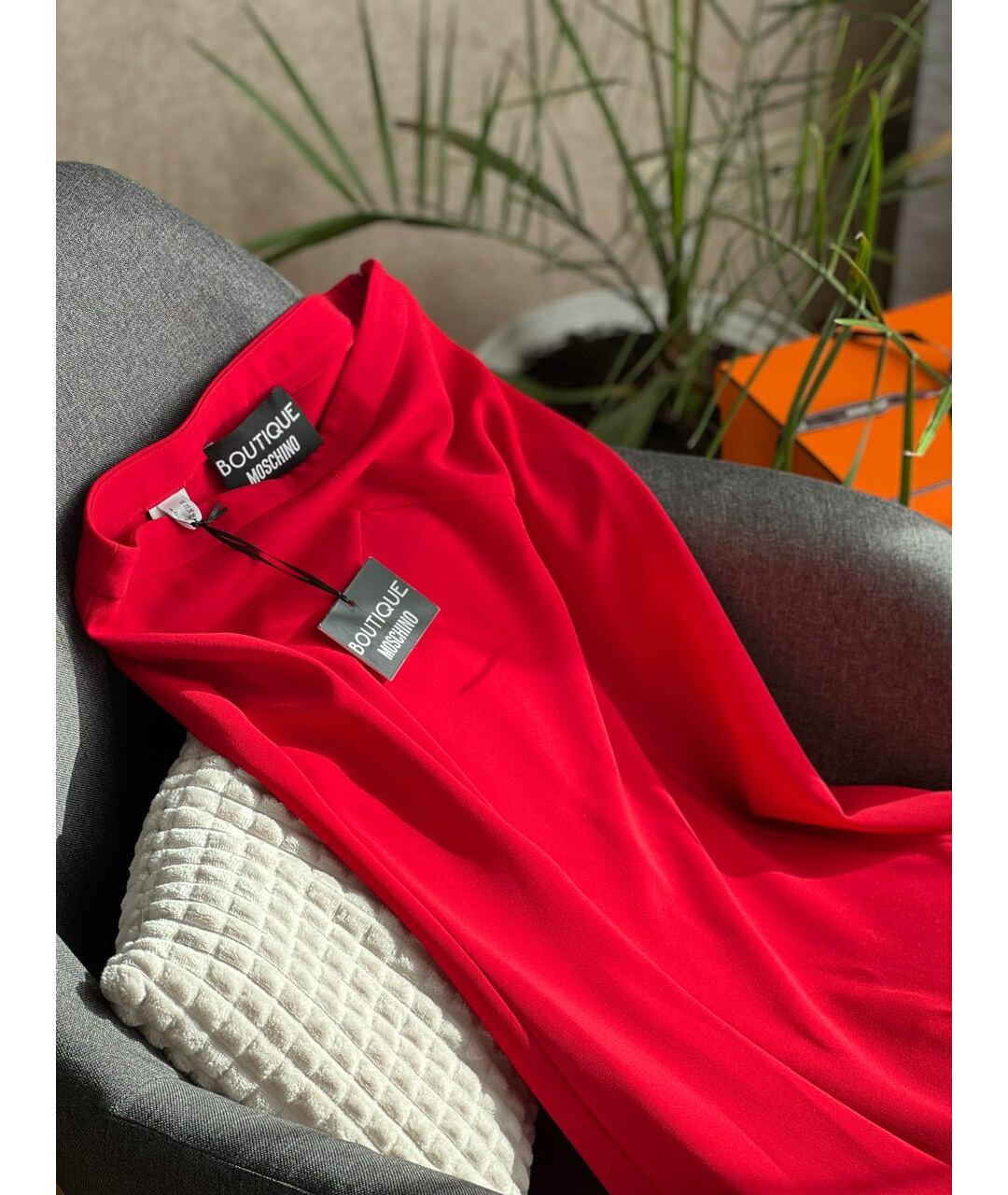BOUTIQUE MOSCHINO Красная ацетатная юбка макси, фото 4