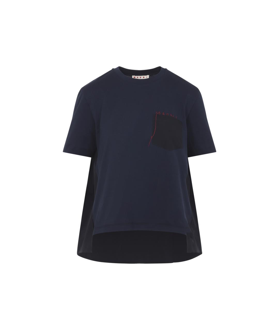 MARNI Темно-синяя хлопковая футболка, фото 1