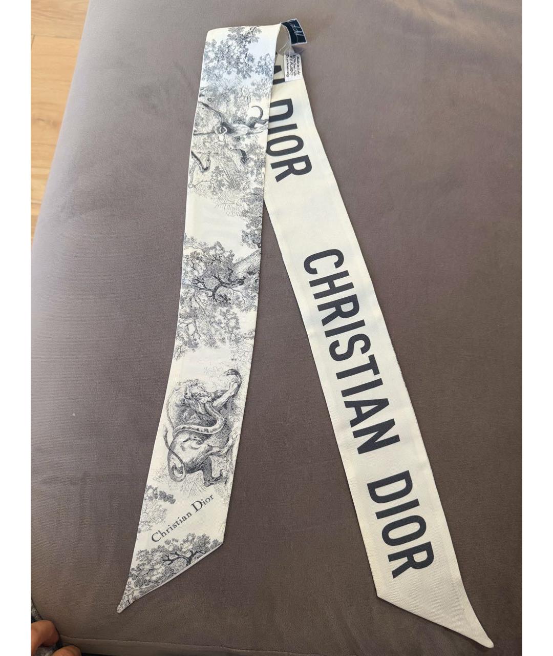 CHRISTIAN DIOR Серый шелковый платок, фото 2