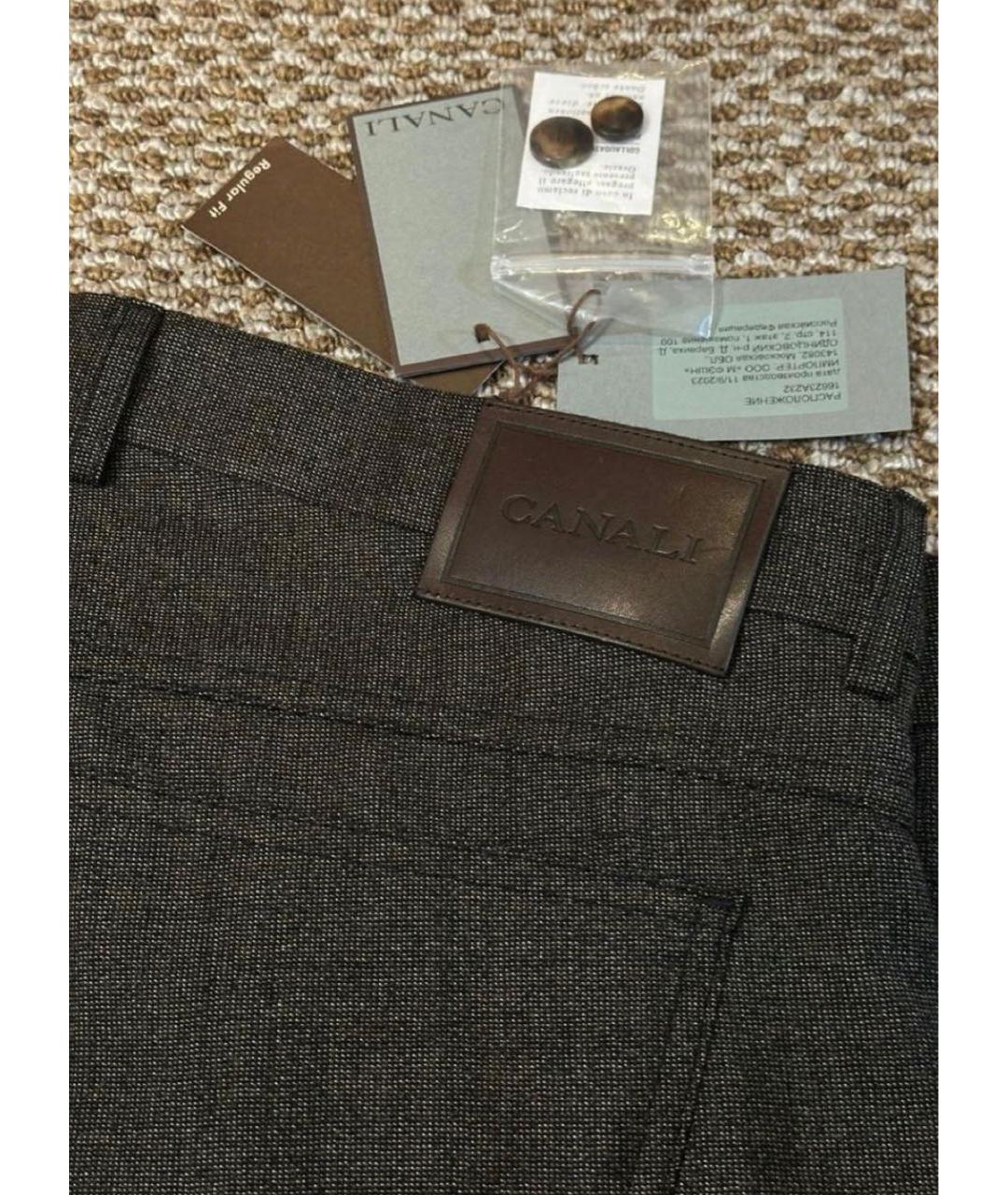 CANALI Коричневые шерстяные повседневные брюки, фото 5