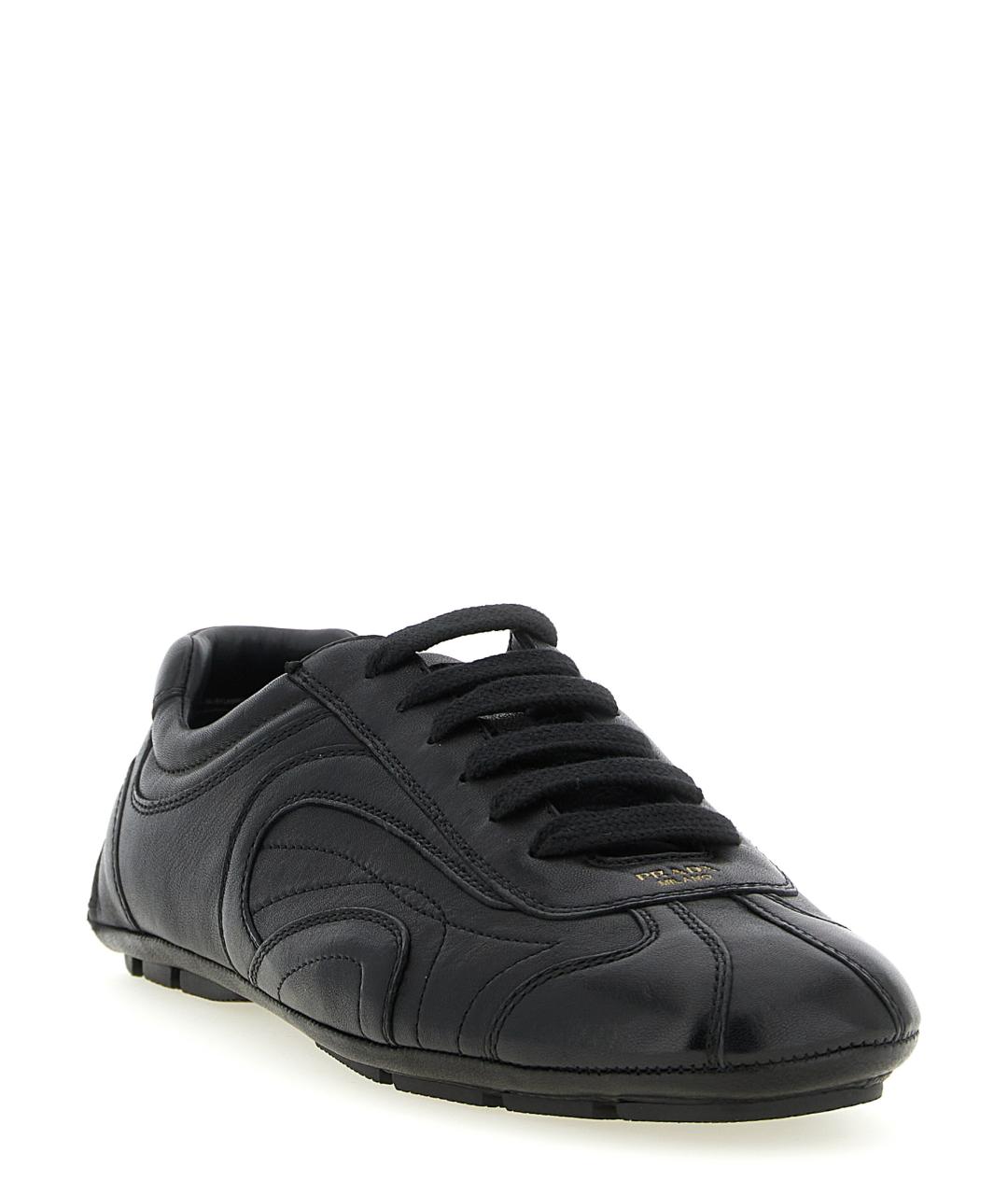 PRADA Черные кожаные низкие кроссовки / кеды, фото 2