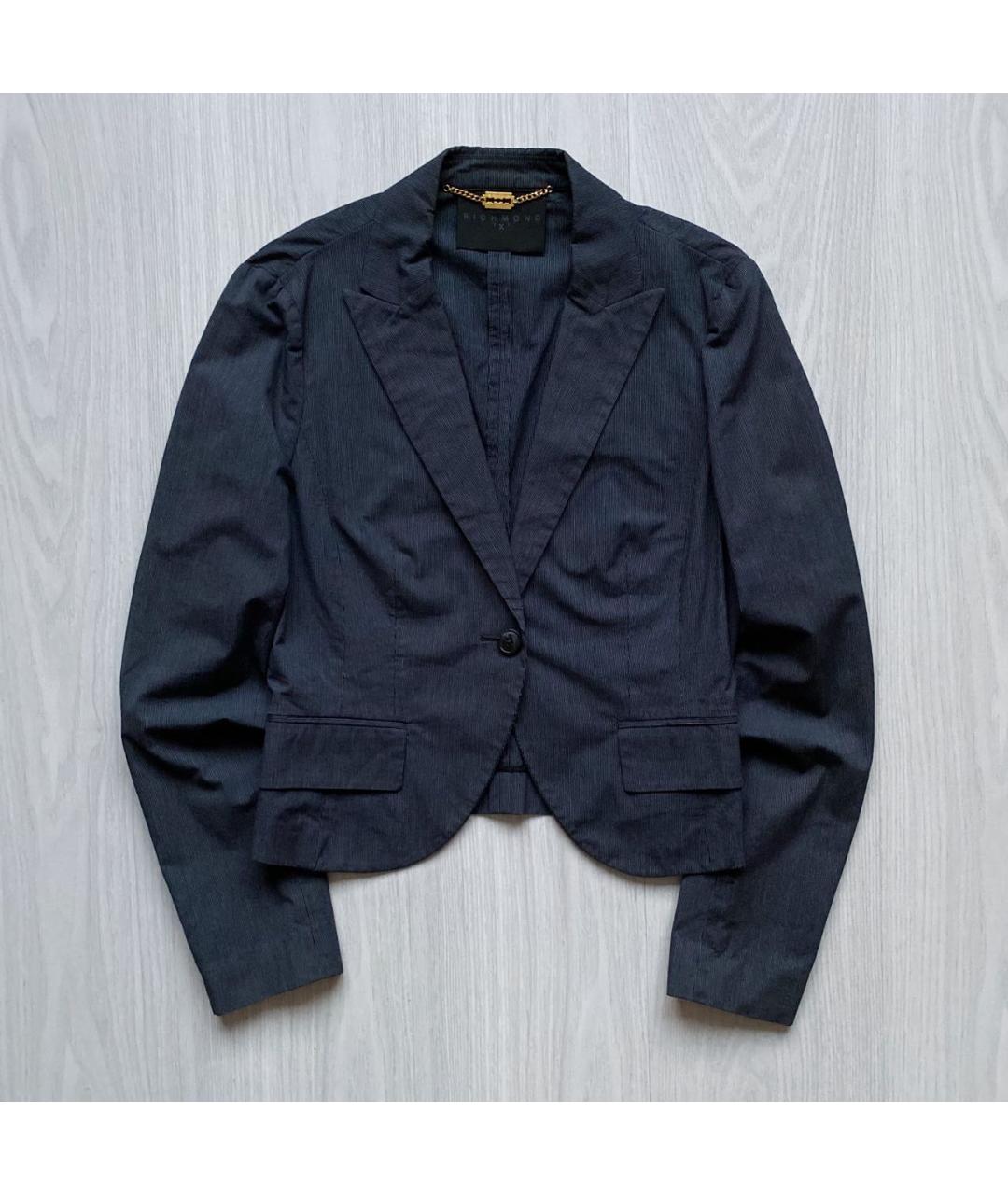 JOHN RICHMOND Антрацитовый хлопко-эластановый жакет/пиджак, фото 6