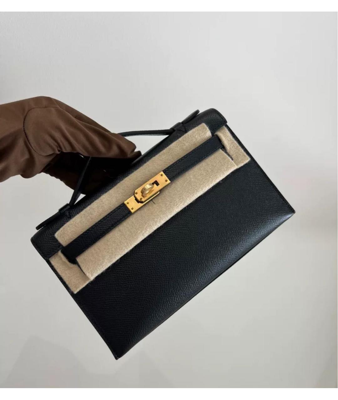 HERMES Черная кожаная сумка с короткими ручками, фото 5