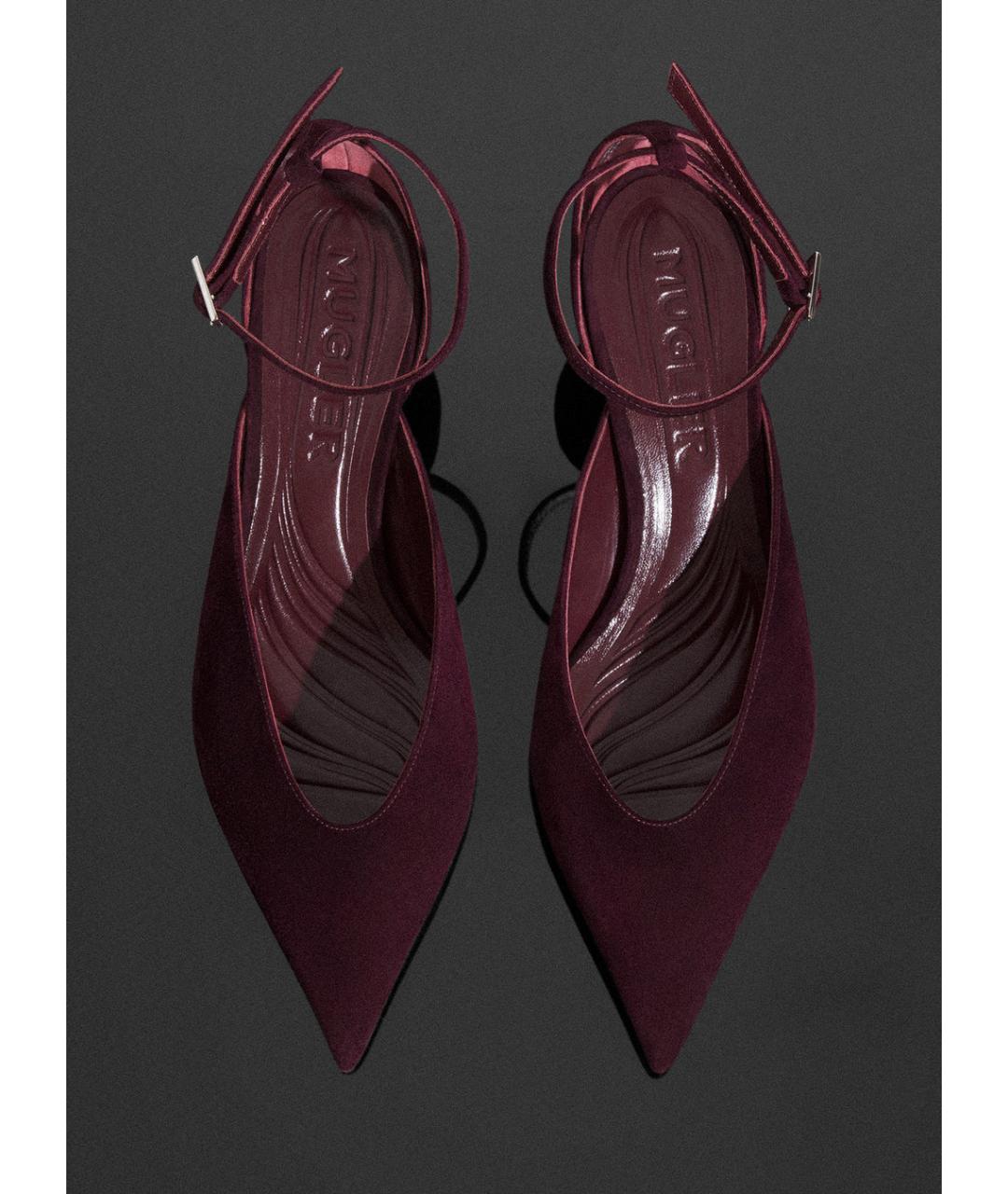 MUGLER Бордовые замшевые лодочки на низком каблуке, фото 4