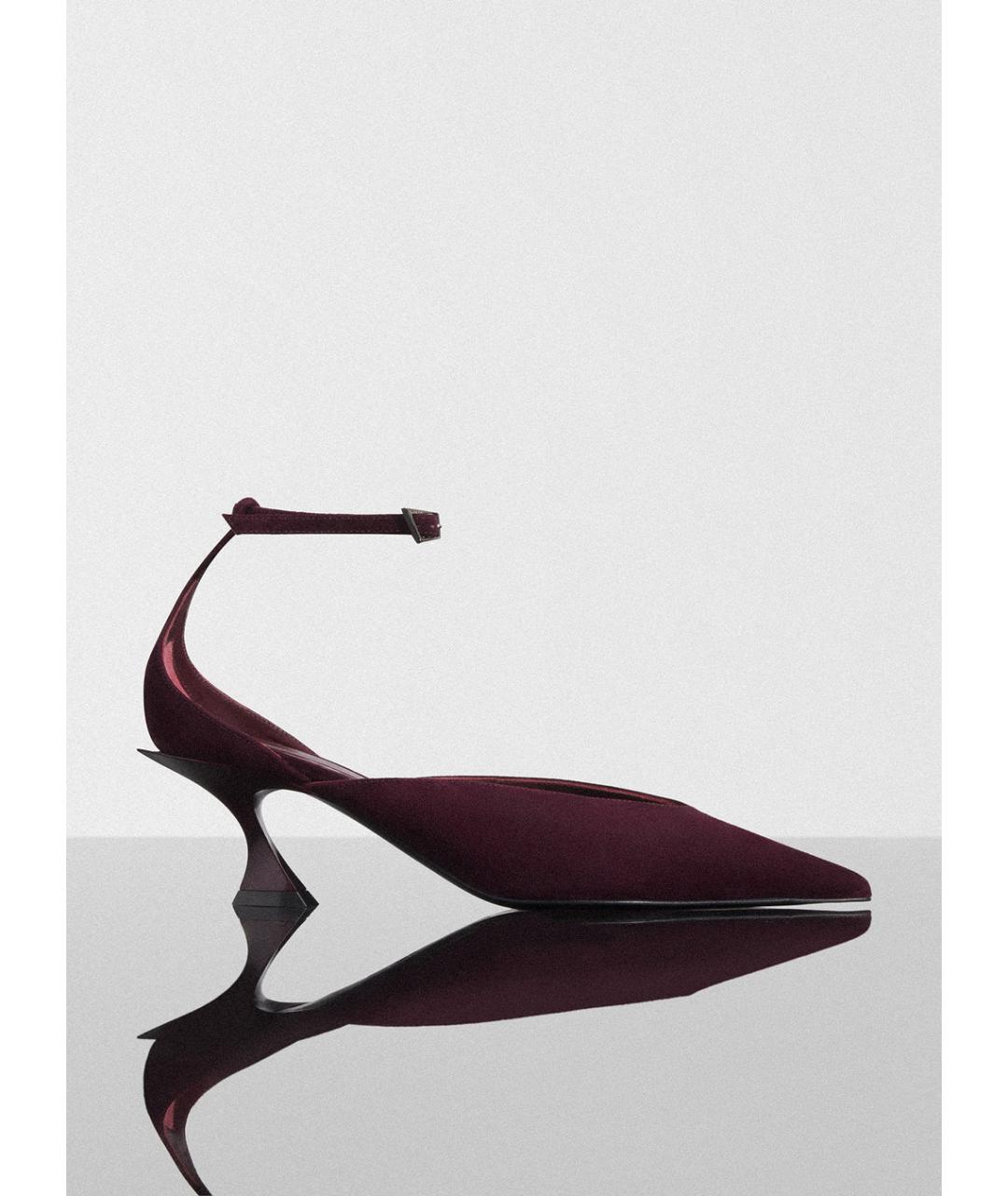 MUGLER Бордовые замшевые лодочки на низком каблуке, фото 5