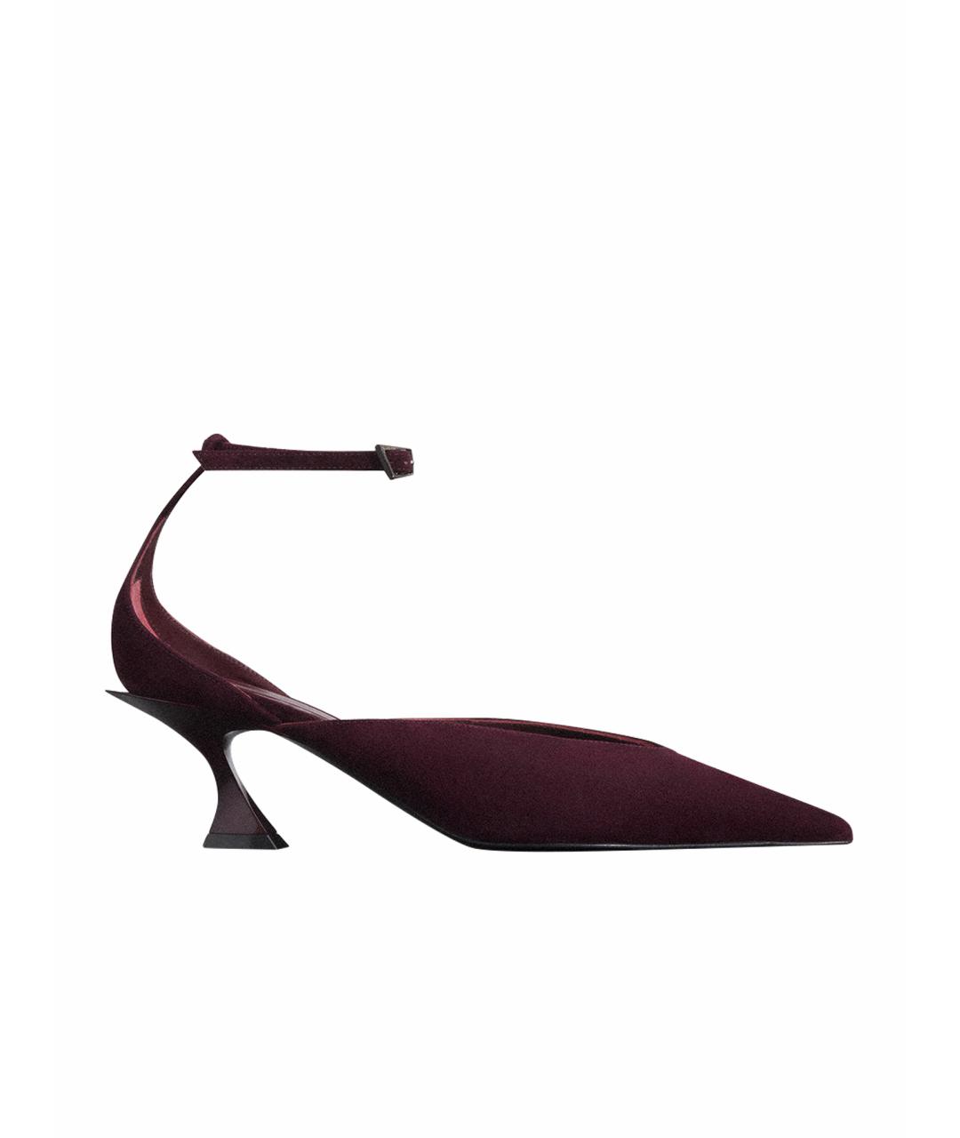 MUGLER Бордовые замшевые лодочки на низком каблуке, фото 1