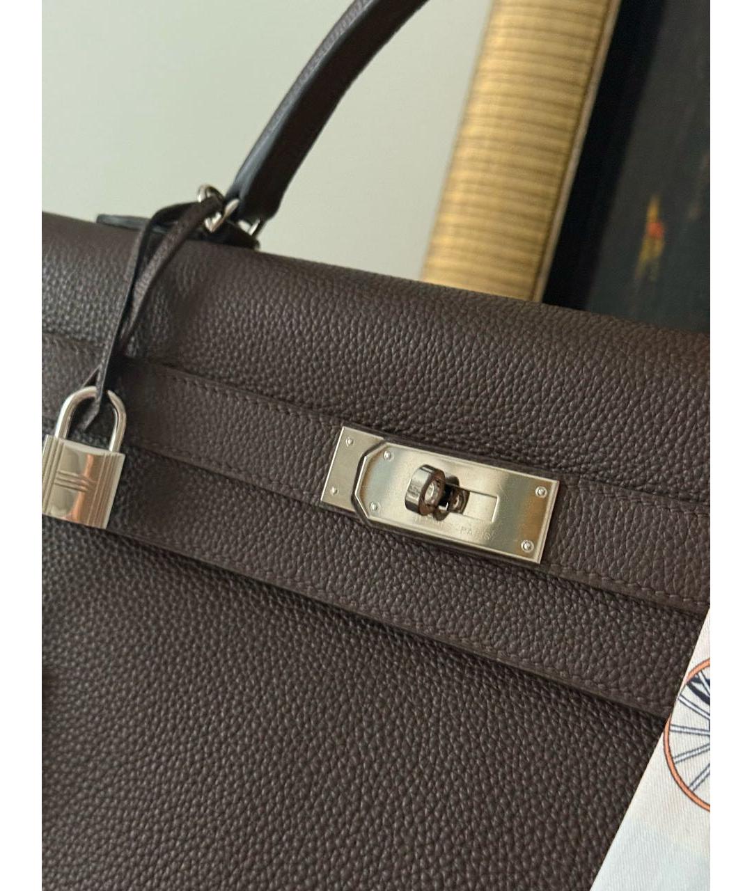 HERMES Коричневая кожаная сумка с короткими ручками, фото 2