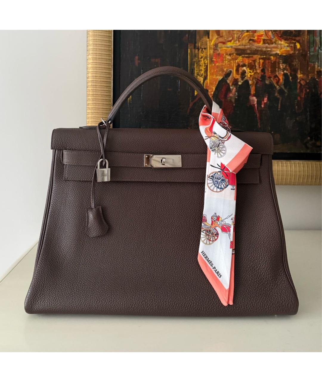 HERMES Коричневая кожаная сумка с короткими ручками, фото 5