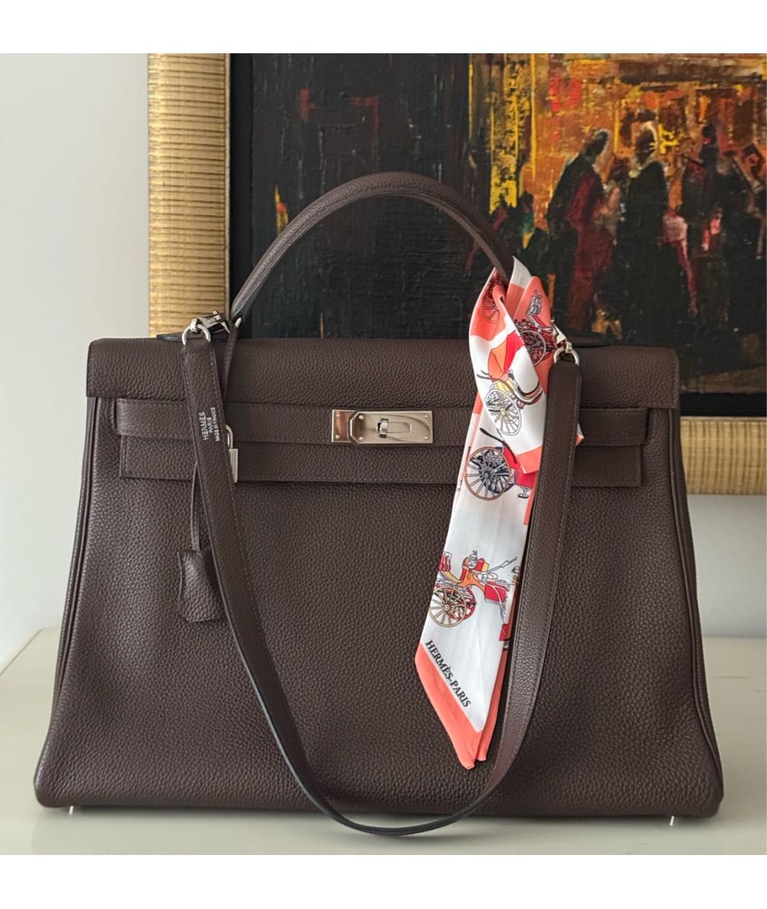HERMES Коричневая кожаная сумка с короткими ручками, фото 4