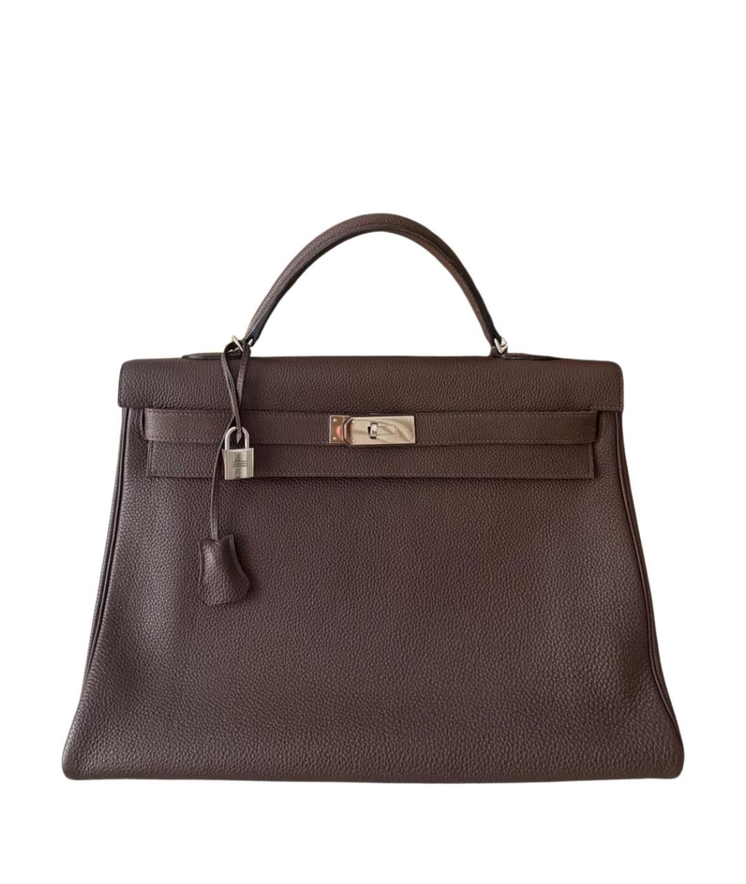 HERMES Коричневая кожаная сумка с короткими ручками, фото 1