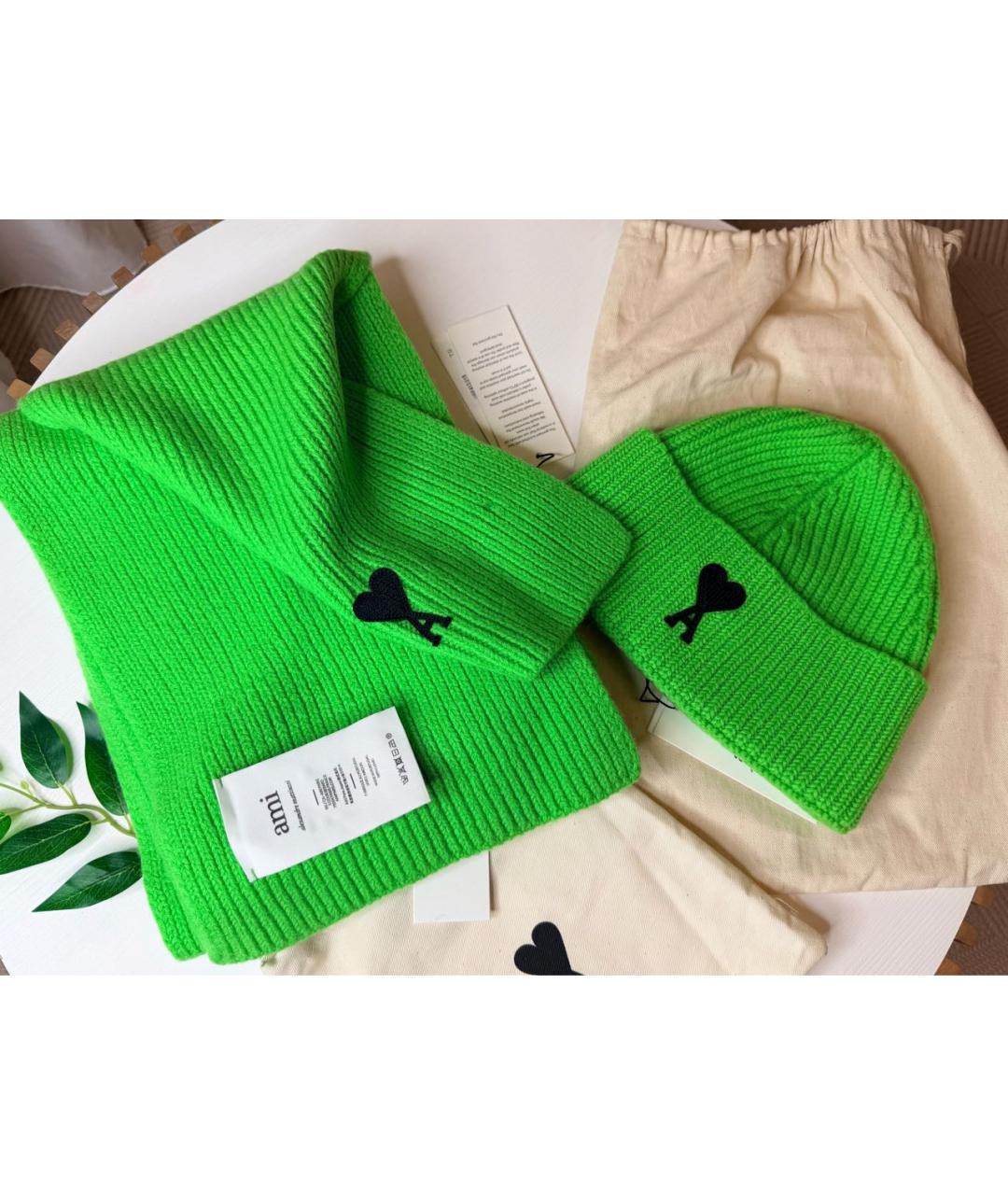 Ami Paris Зеленый шерстяной шарф, фото 3