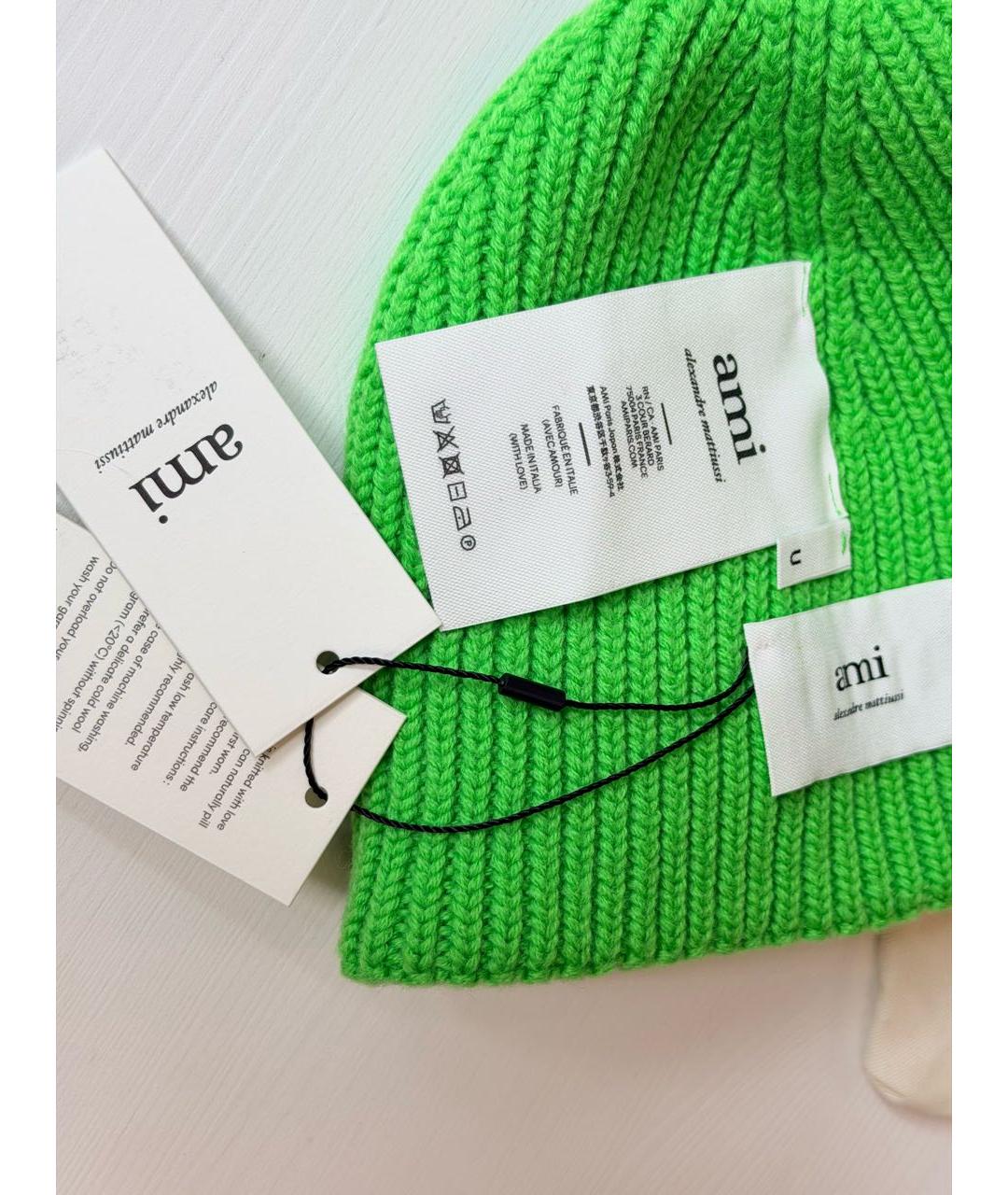 Ami Paris Зеленый шерстяной шарф, фото 4