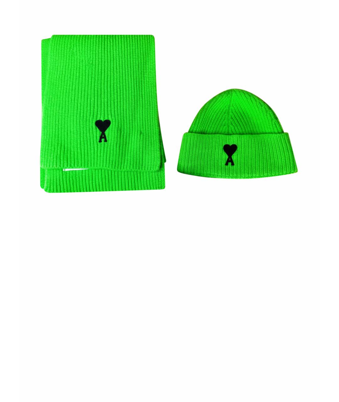 Ami Paris Зеленый шерстяной шарф, фото 1