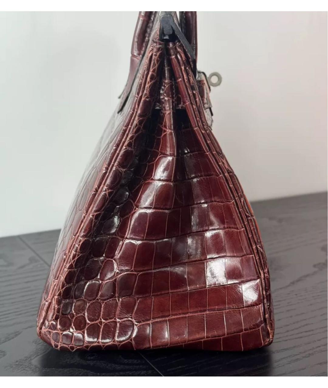 HERMES Бордовая кожаная сумка с короткими ручками, фото 4