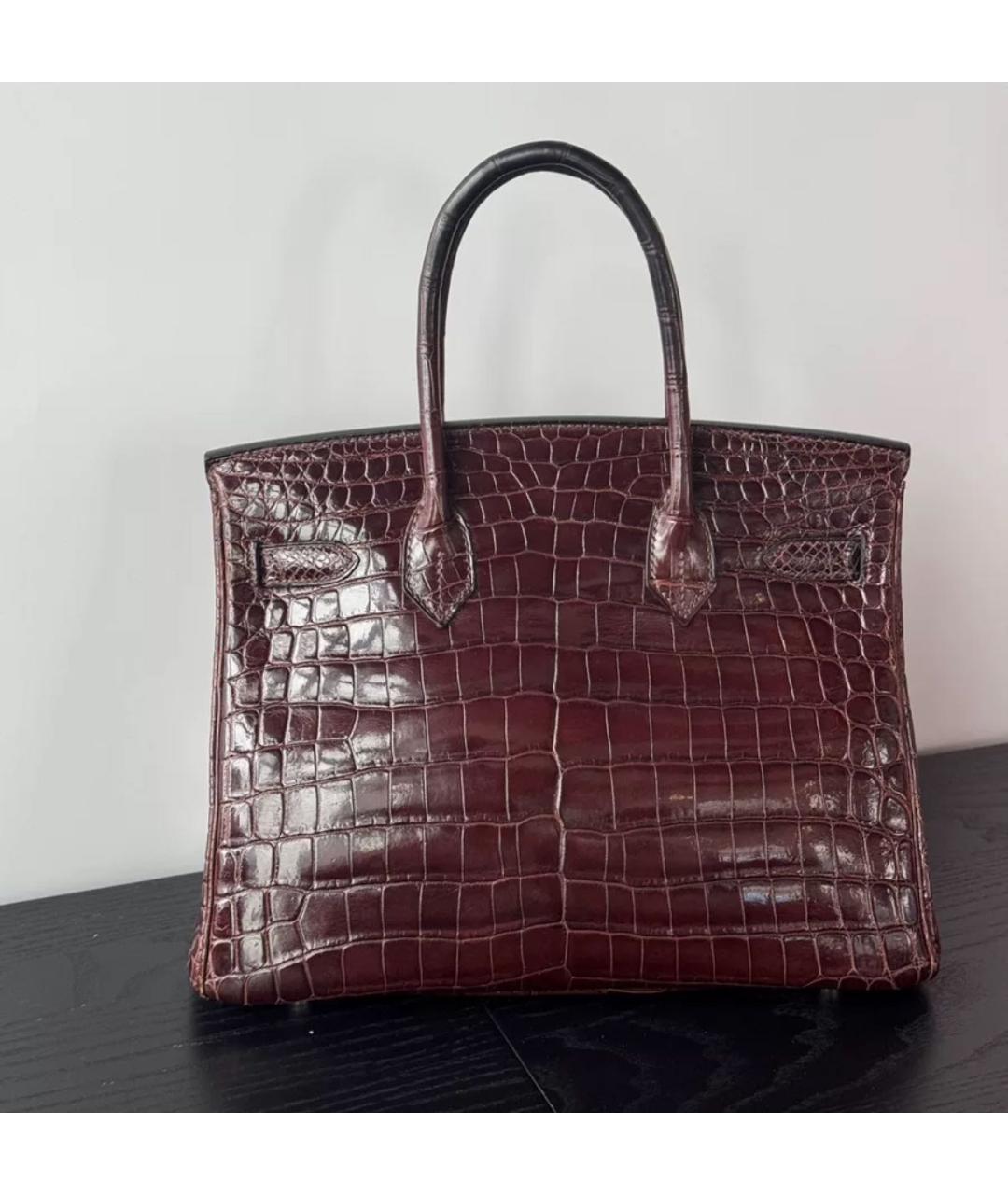 HERMES Бордовая кожаная сумка с короткими ручками, фото 2