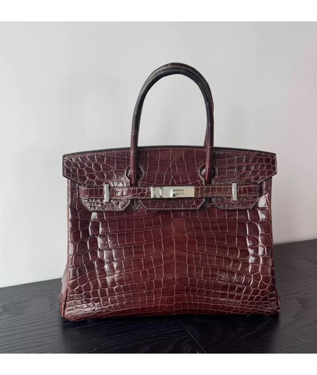 HERMES Бордовая кожаная сумка с короткими ручками, фото 9