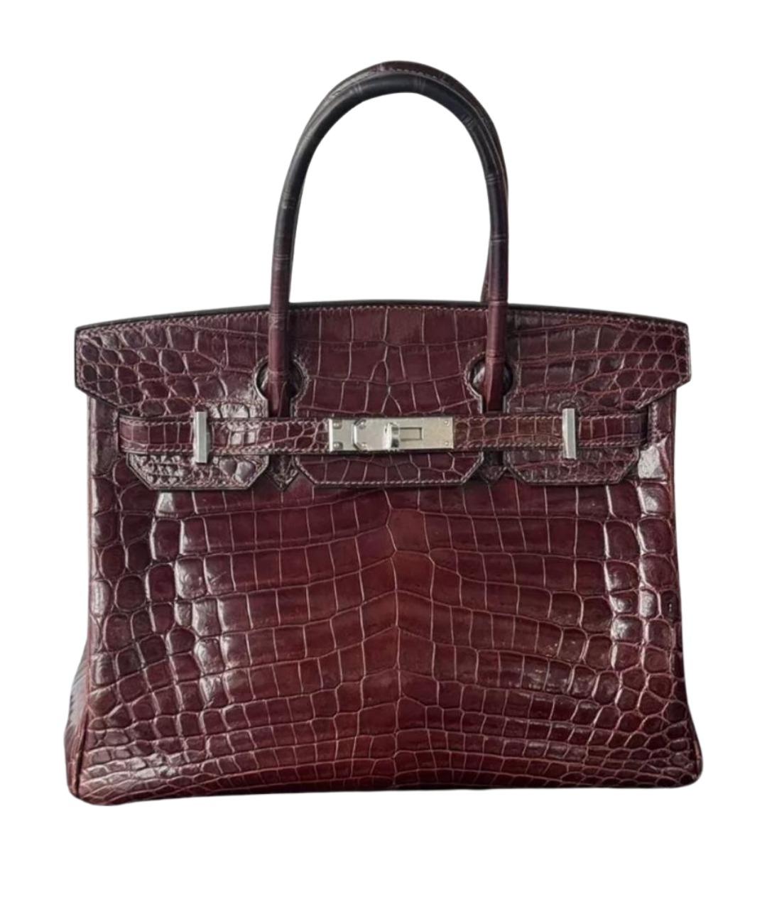 HERMES Бордовая кожаная сумка с короткими ручками, фото 1