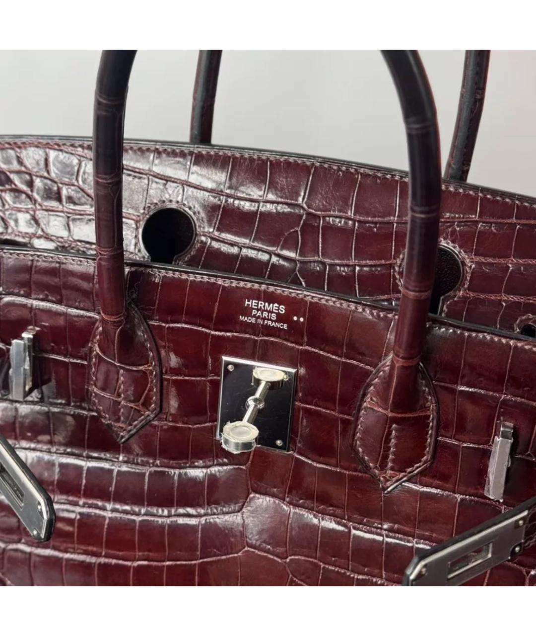 HERMES Бордовая кожаная сумка с короткими ручками, фото 7