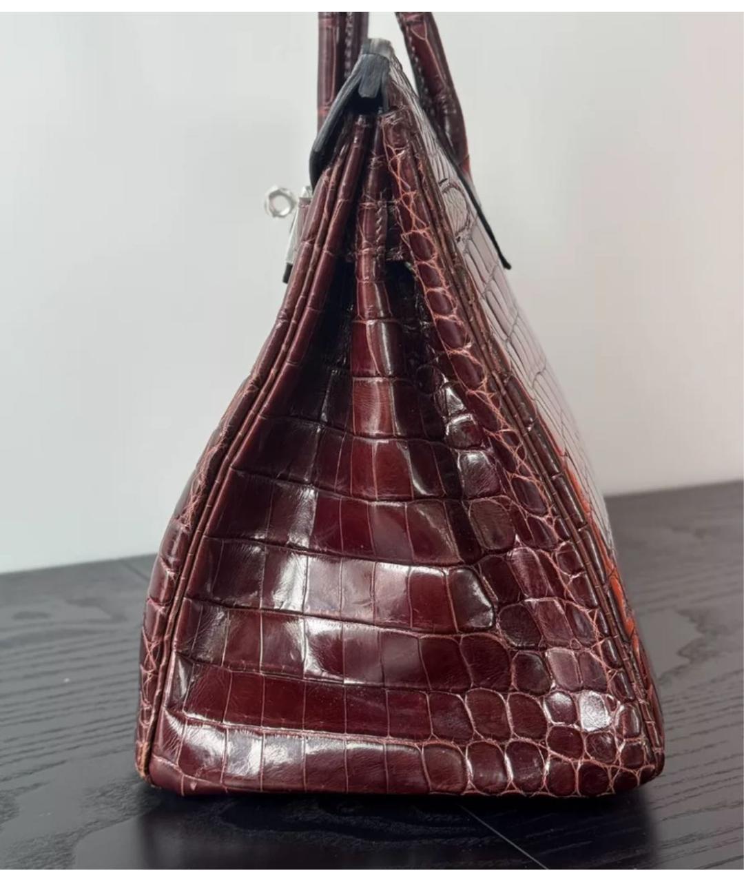 HERMES Бордовая кожаная сумка с короткими ручками, фото 3