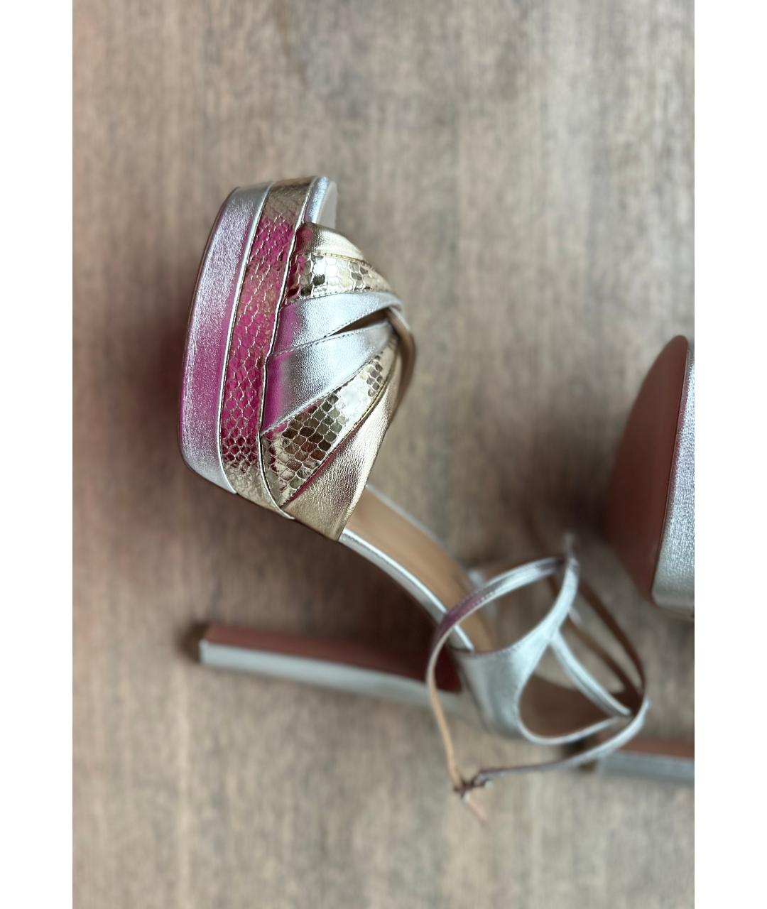 AQUAZZURA Серебряные кожаные босоножки, фото 6