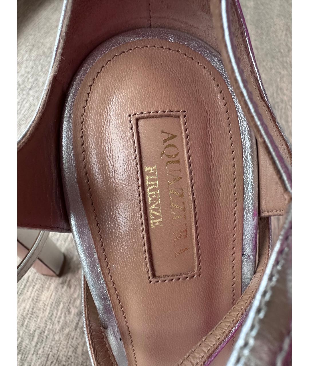 AQUAZZURA Серебряные кожаные босоножки, фото 7