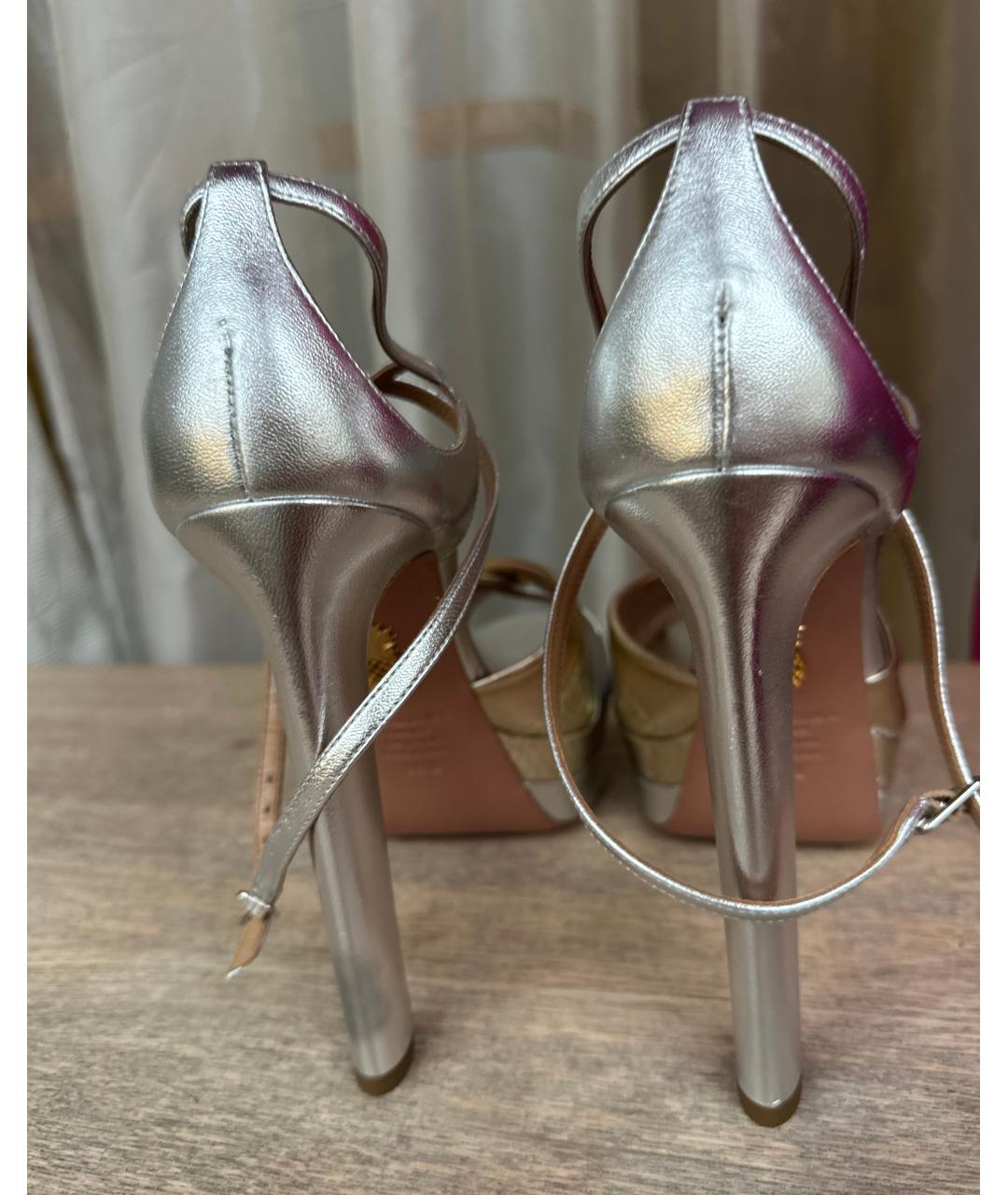 AQUAZZURA Серебряные кожаные босоножки, фото 3