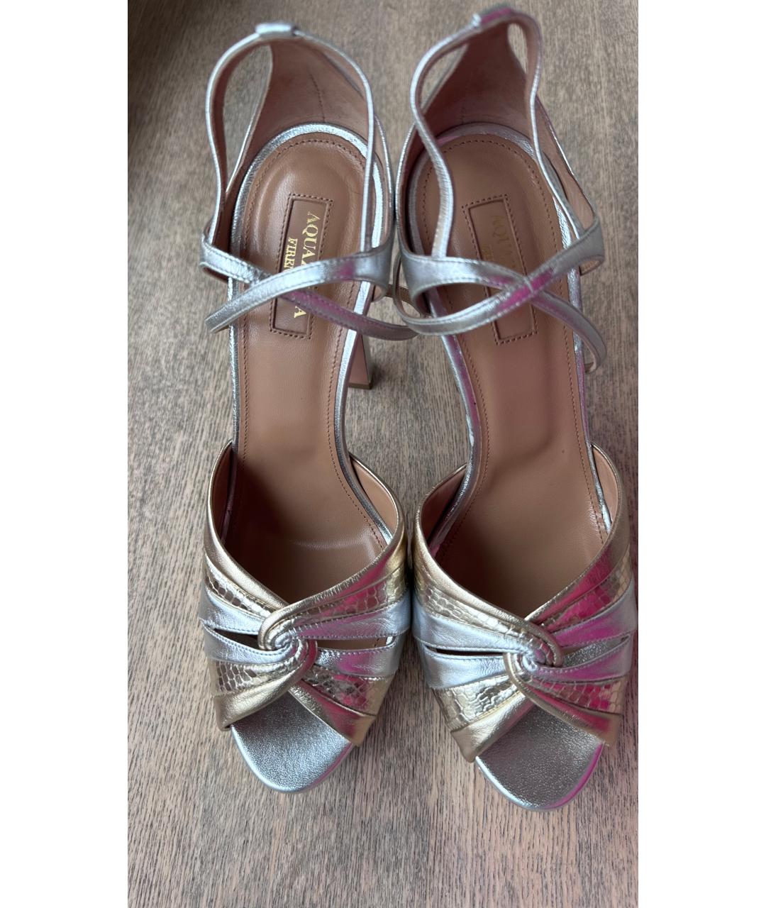 AQUAZZURA Серебряные кожаные босоножки, фото 2