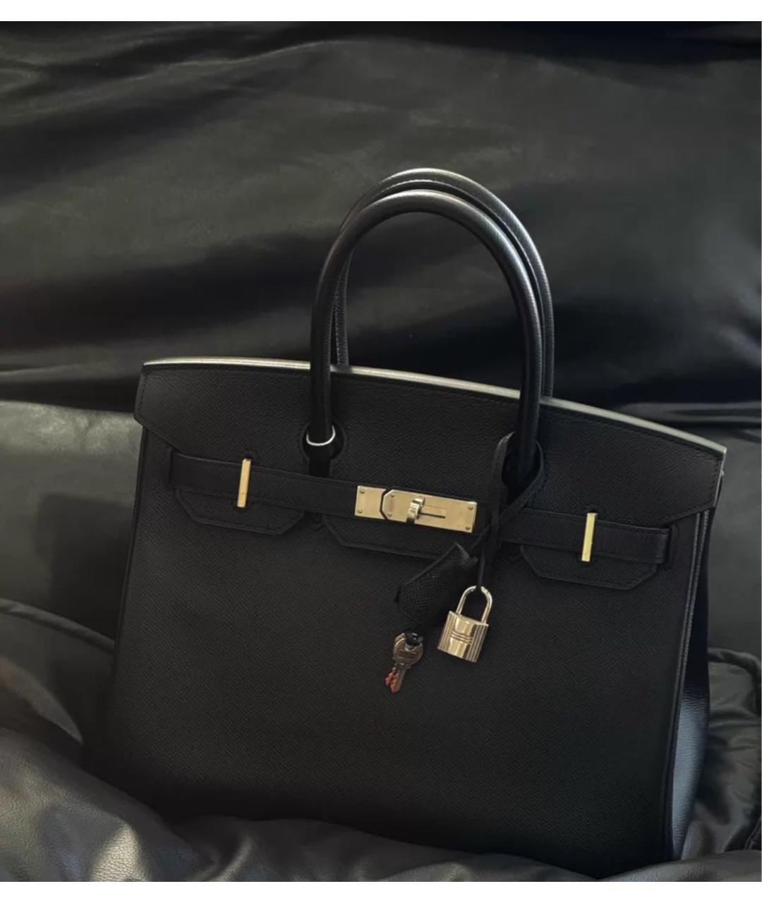 HERMES Черная кожаная сумка с короткими ручками, фото 2