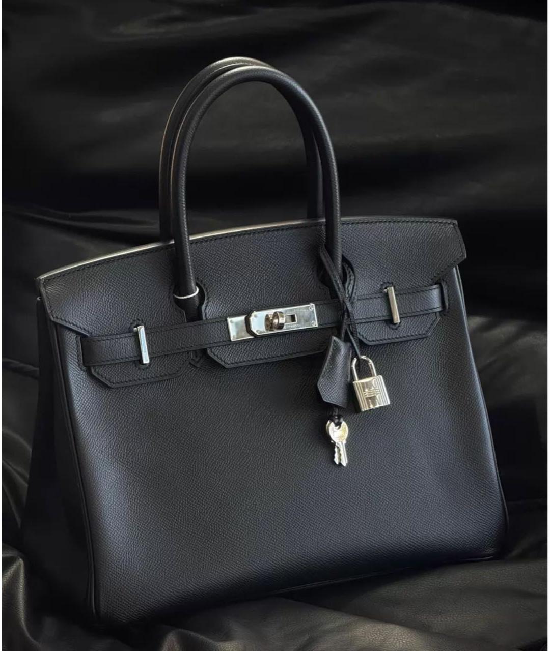 HERMES Черная кожаная сумка с короткими ручками, фото 3