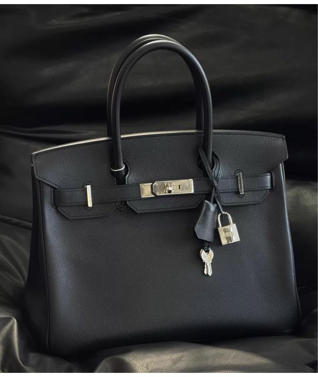 HERMES Черная кожаная сумка с короткими ручками, фото 4