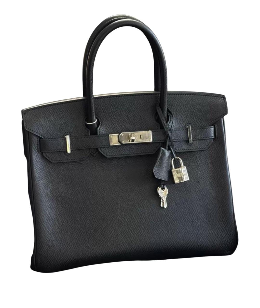 HERMES Черная кожаная сумка с короткими ручками, фото 1