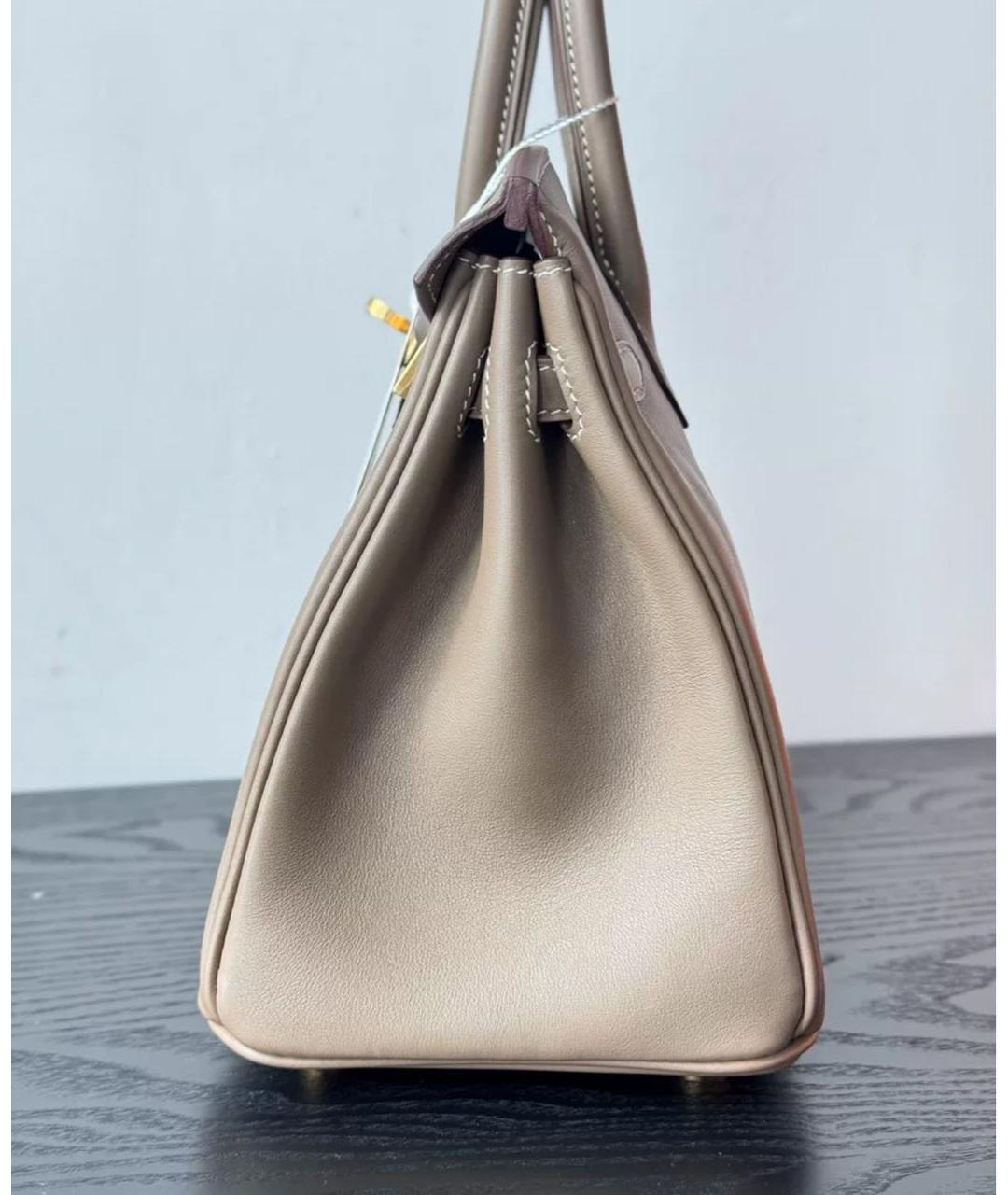 HERMES Бежевая кожаная сумка с короткими ручками, фото 3