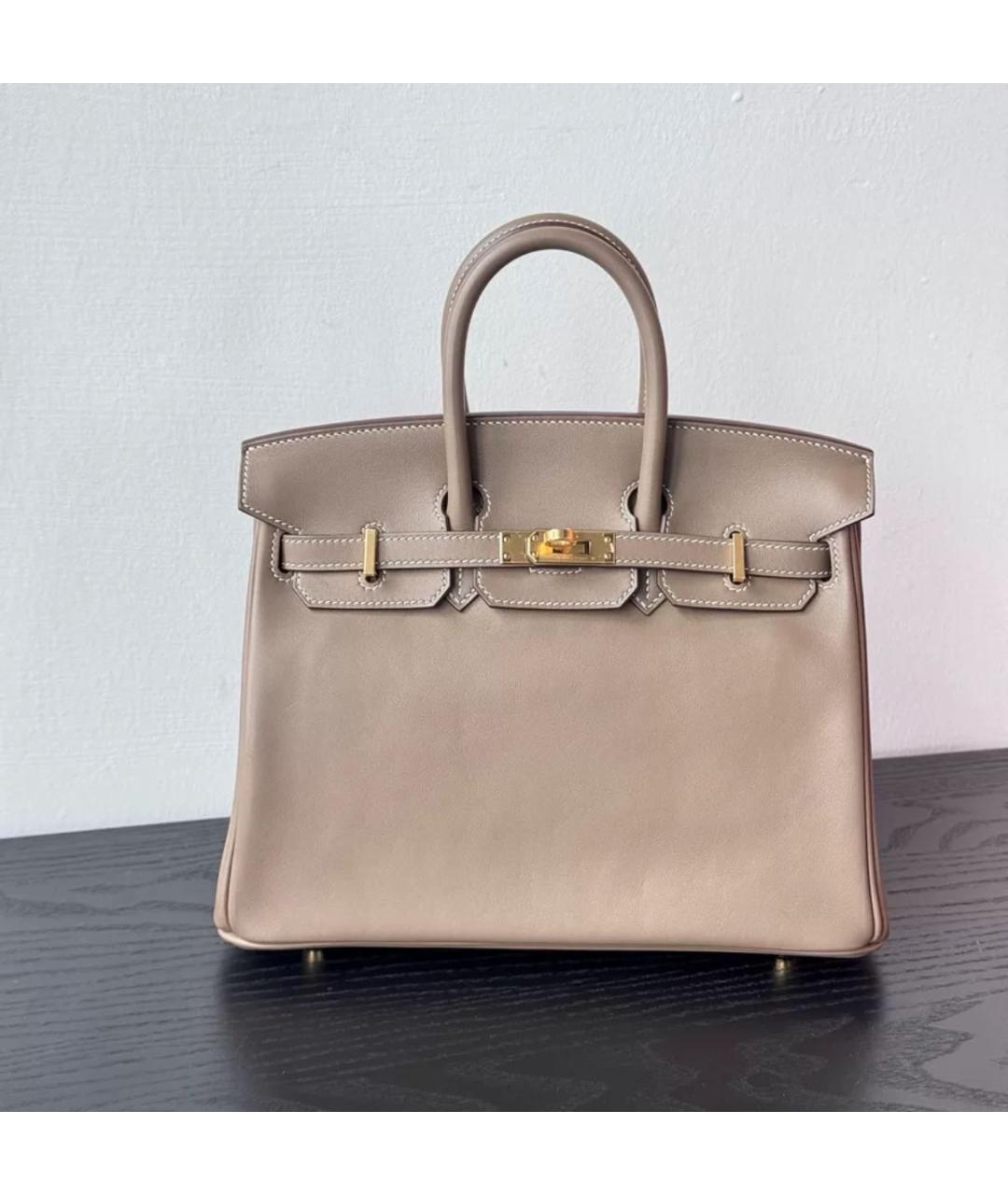 HERMES Бежевая кожаная сумка с короткими ручками, фото 9