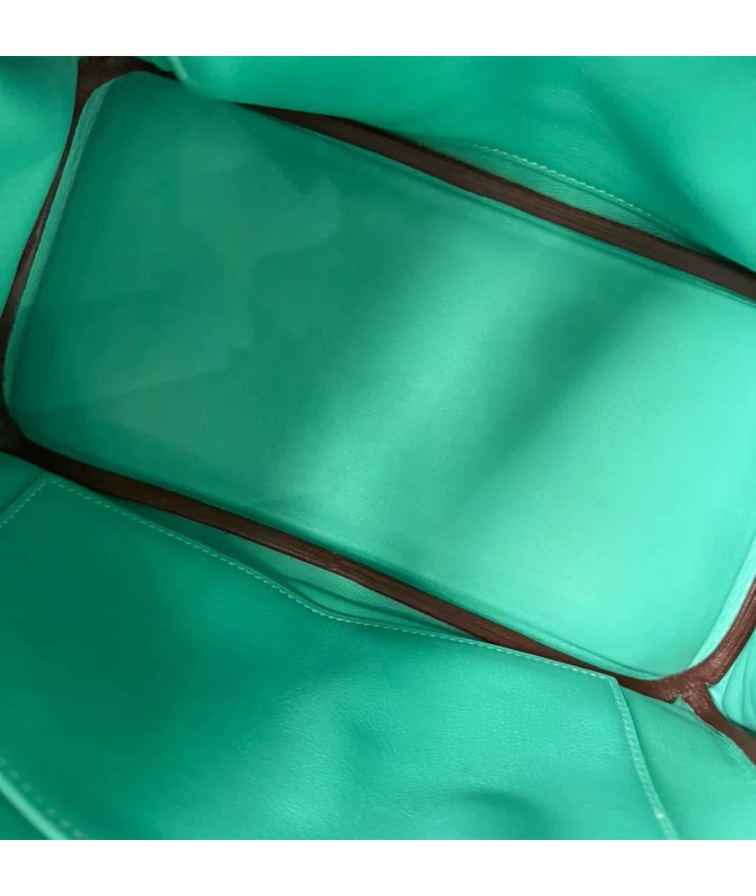 HERMES Бирюзовая кожаная сумка с короткими ручками, фото 7