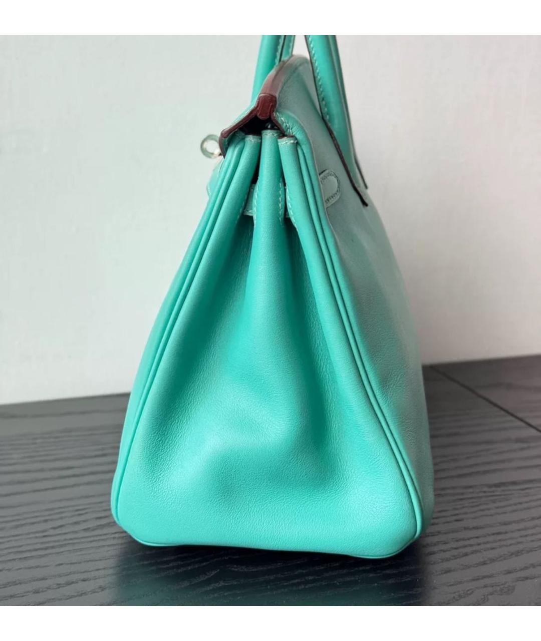 HERMES Бирюзовая кожаная сумка с короткими ручками, фото 3