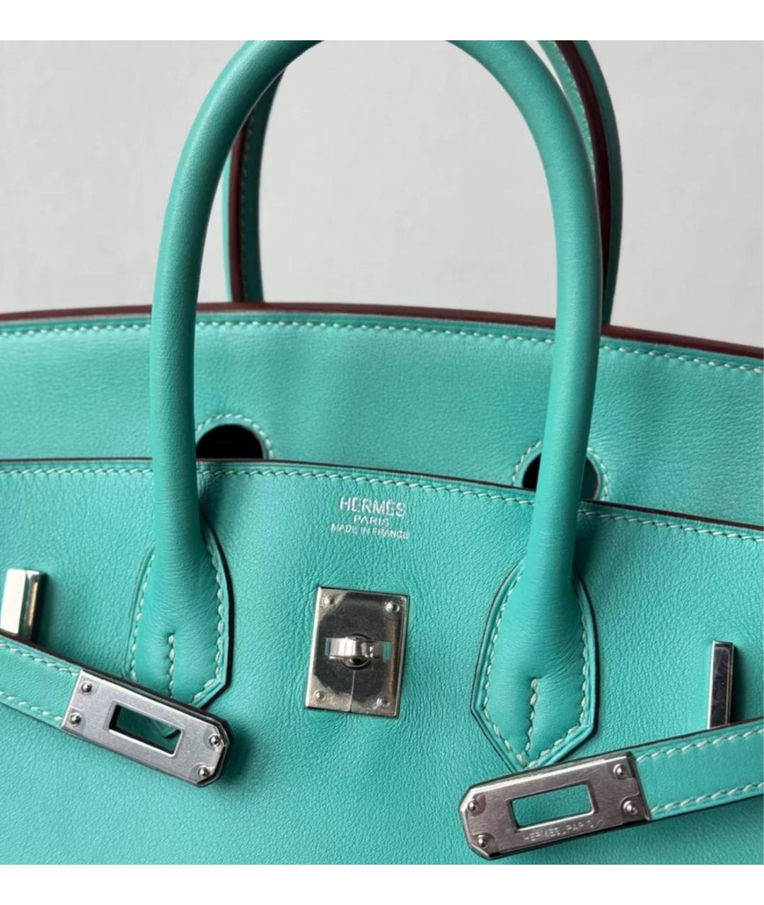 HERMES Бирюзовая кожаная сумка с короткими ручками, фото 6