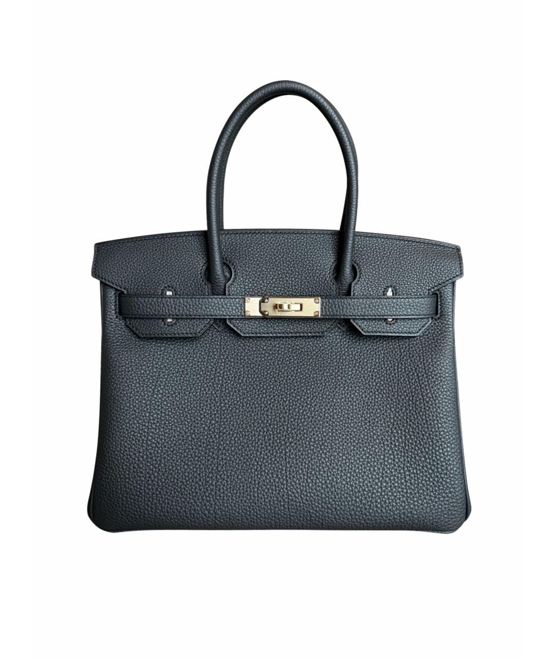 HERMES Антрацитовая кожаная сумка с короткими ручками, фото 1