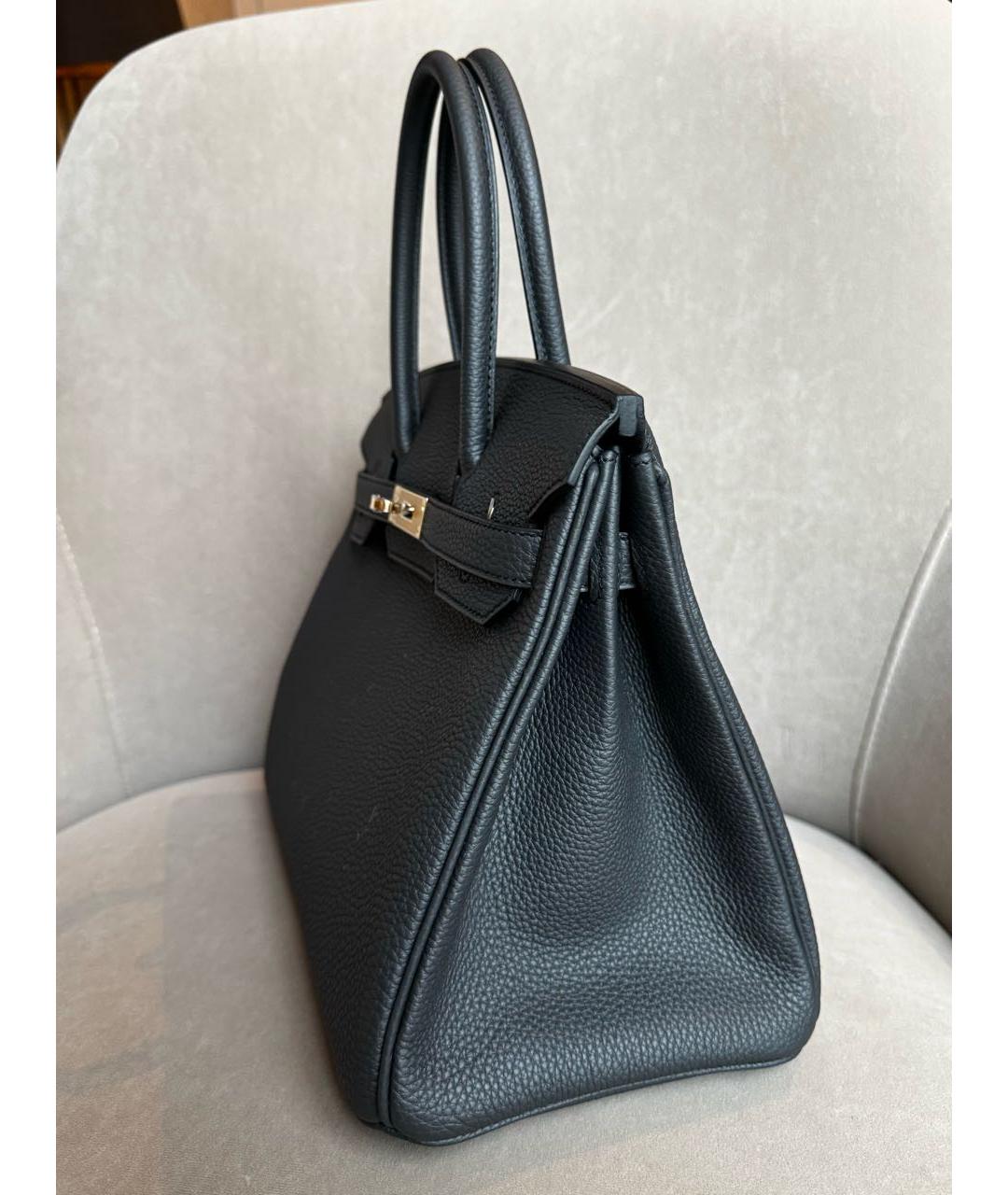 HERMES Антрацитовая кожаная сумка с короткими ручками, фото 2