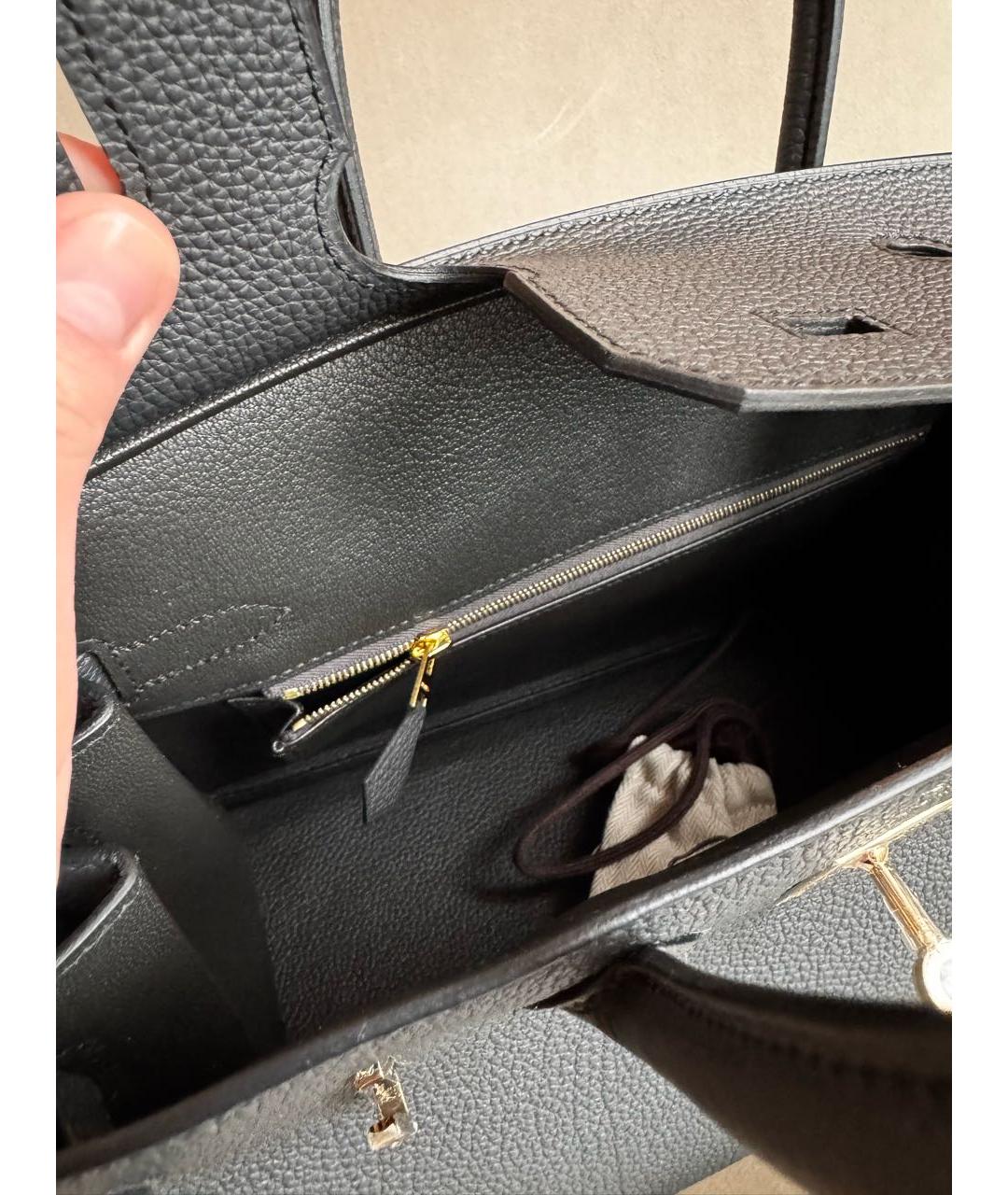 HERMES Антрацитовая кожаная сумка с короткими ручками, фото 8