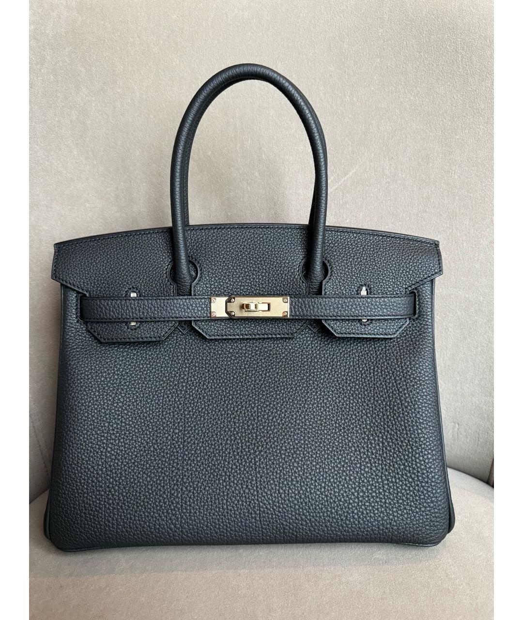 HERMES Антрацитовая кожаная сумка с короткими ручками, фото 9