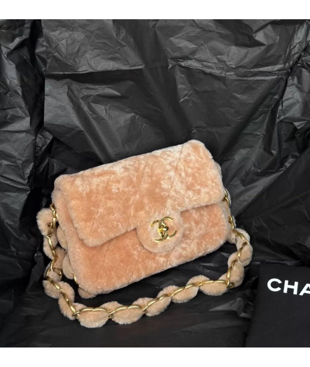 CHANEL Бежевая меховая сумка через плечо, фото 5
