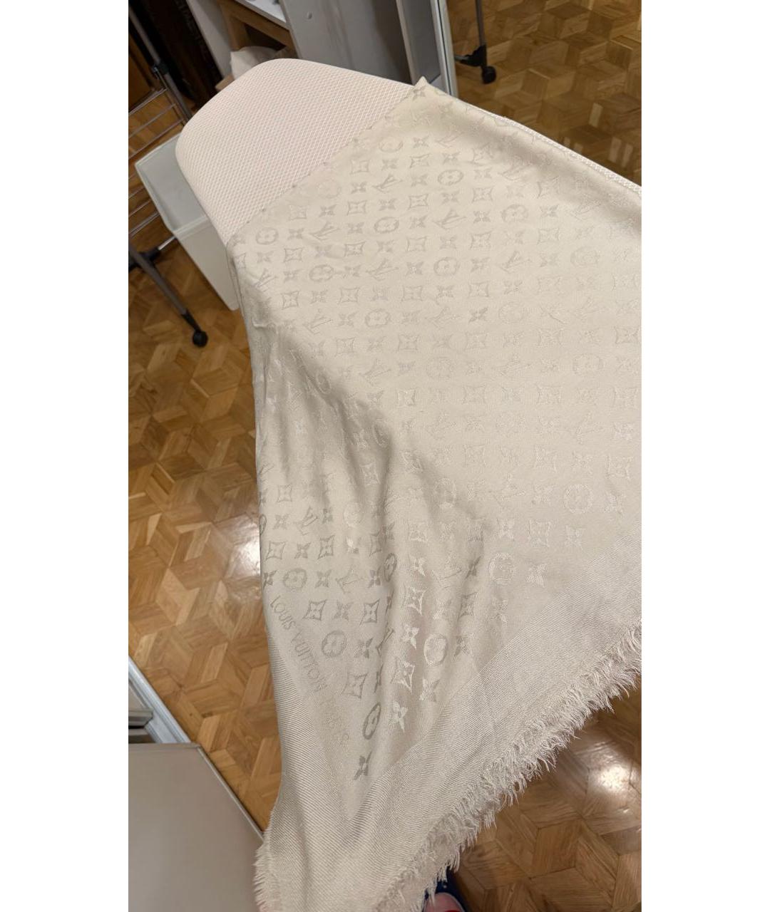LOUIS VUITTON Бежевый шелковый платок, фото 4