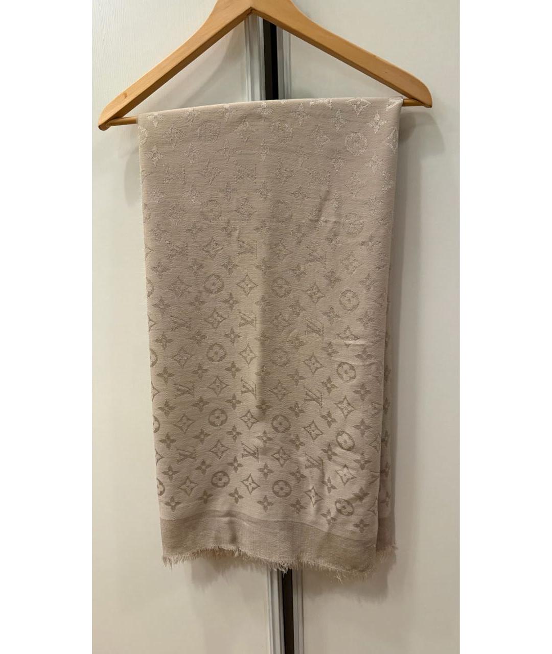 LOUIS VUITTON Бежевый шелковый платок, фото 3