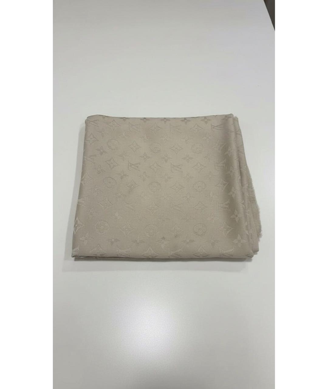 LOUIS VUITTON Бежевый шелковый платок, фото 5