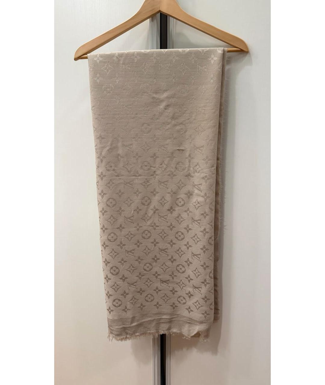 LOUIS VUITTON Бежевый шелковый платок, фото 2