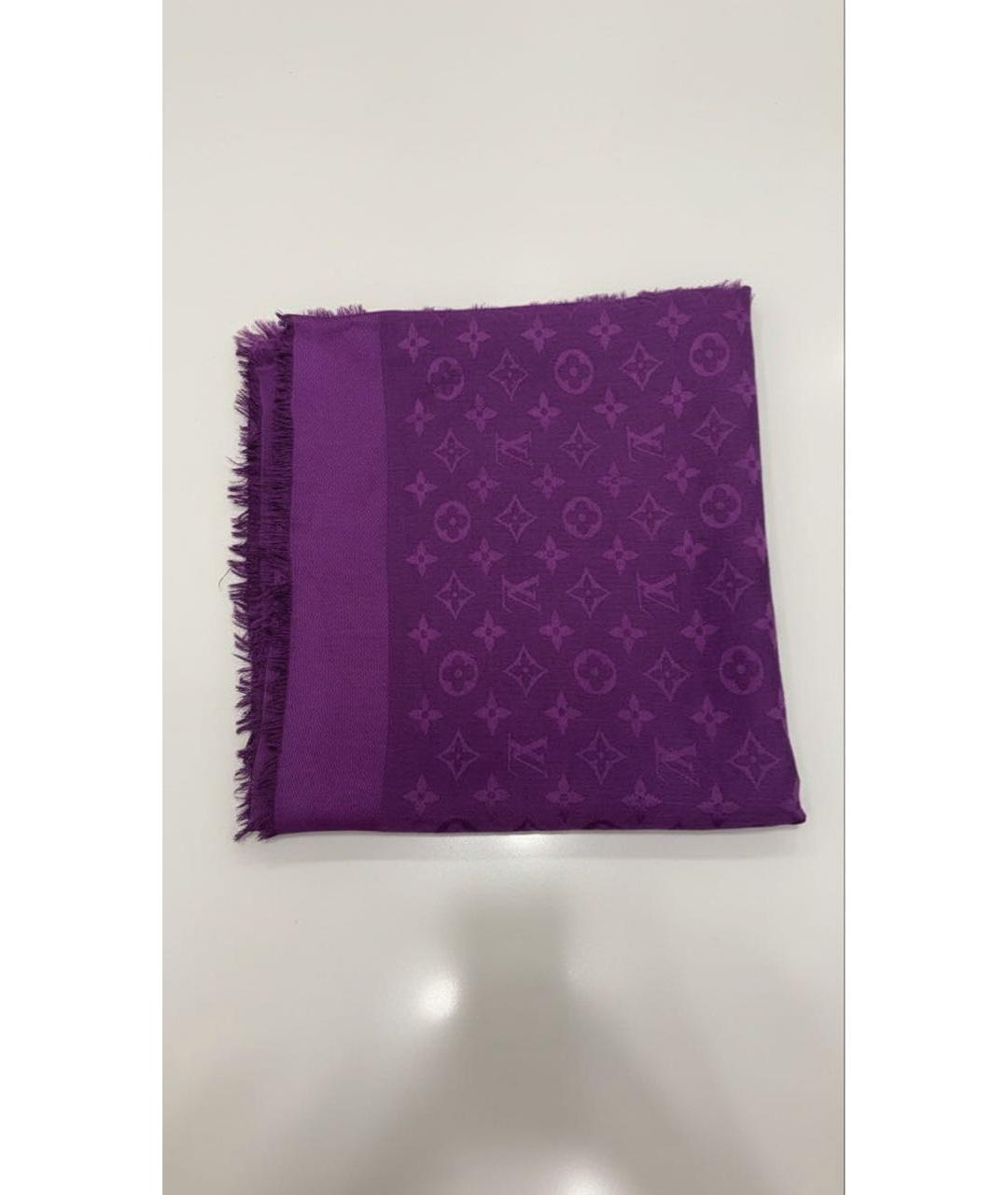 LOUIS VUITTON Фиолетовый шерстяной платок, фото 5