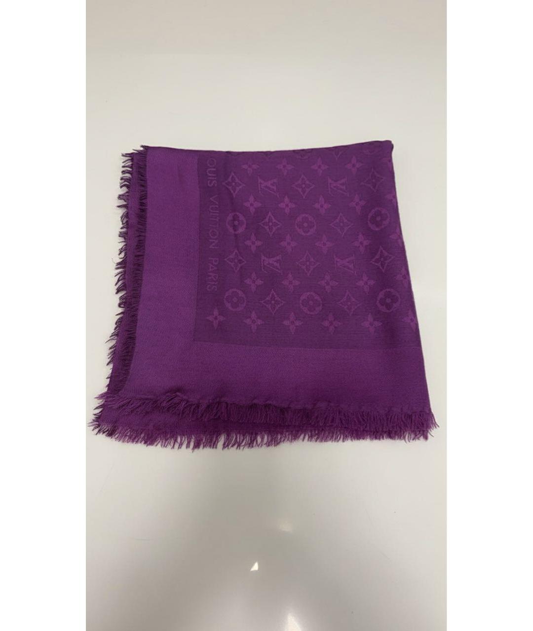 LOUIS VUITTON Фиолетовый шерстяной платок, фото 6