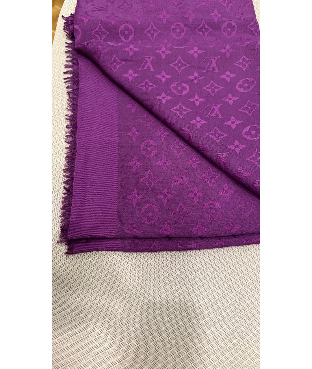 LOUIS VUITTON Фиолетовый шерстяной платок, фото 4