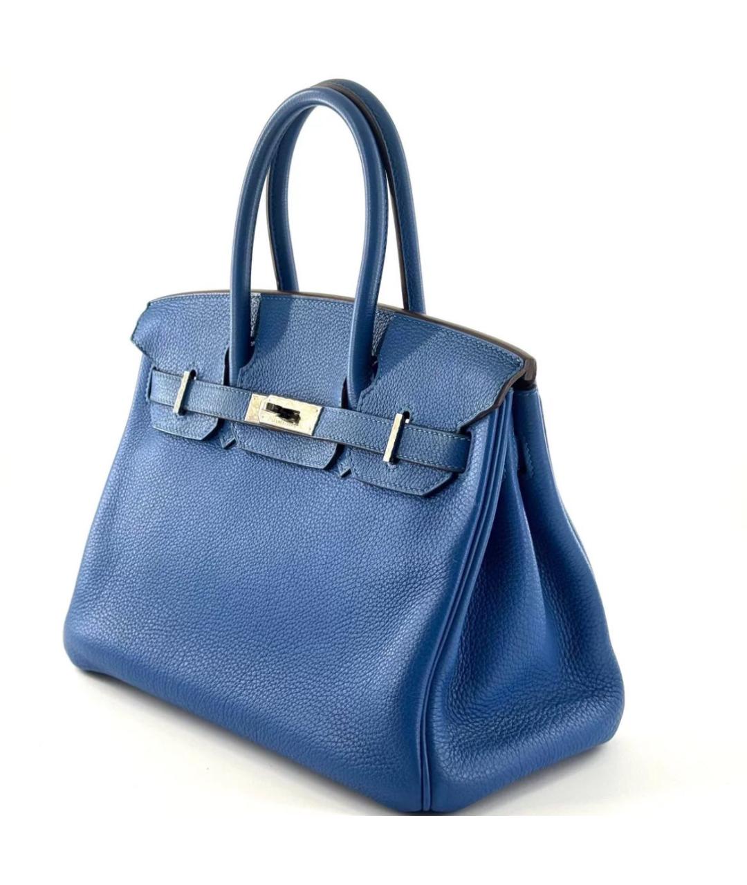 HERMES Синяя кожаная сумка с короткими ручками, фото 6